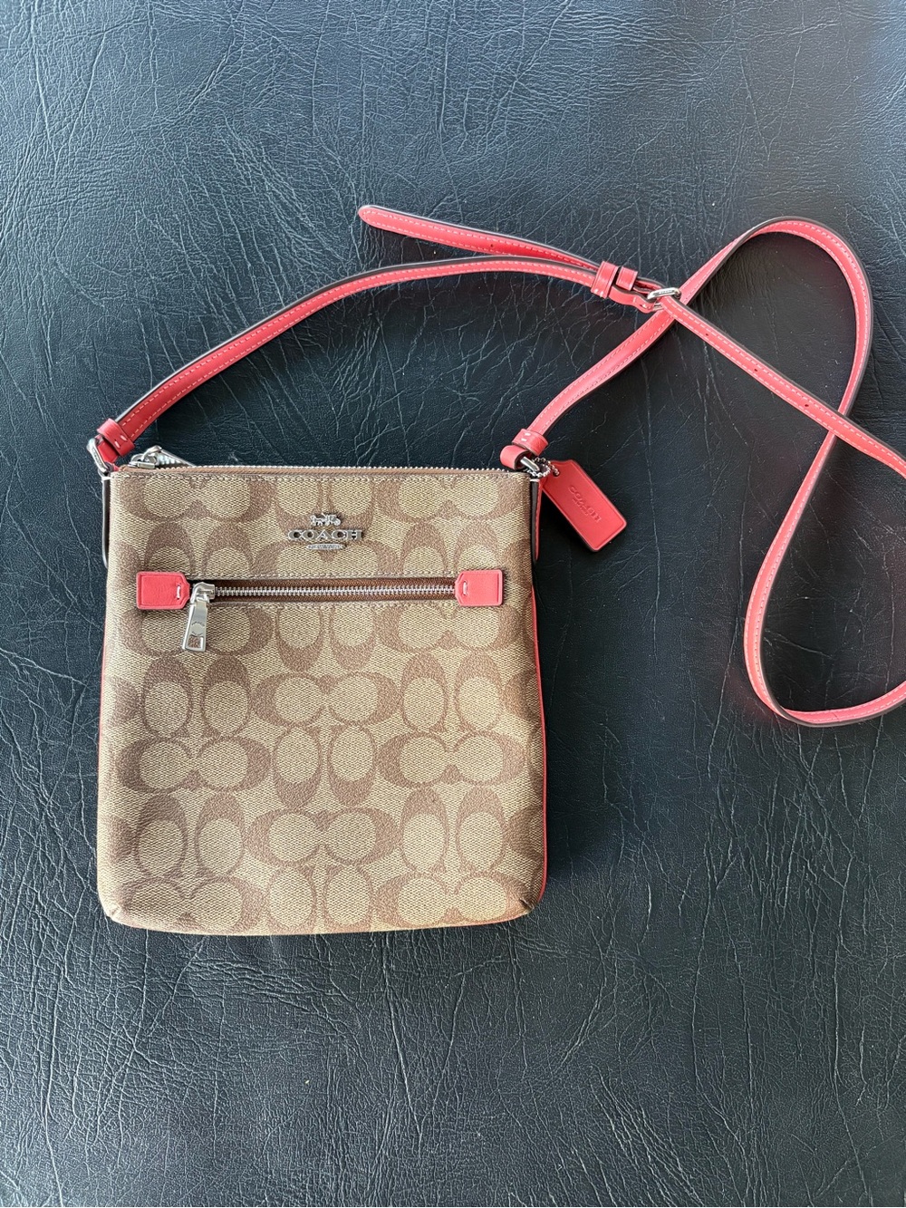 Coach Mini Rowan File Bag CF340 Khaki Tangerine Crossbody